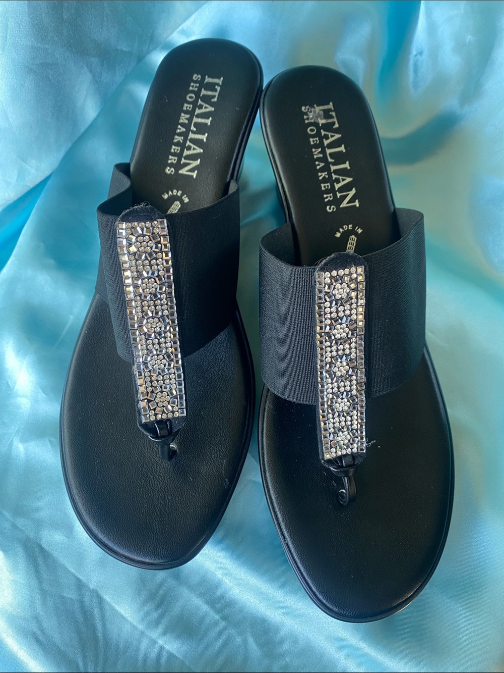 Italian Shoemakers Black faux Crystal Embellished Wedge Sandals